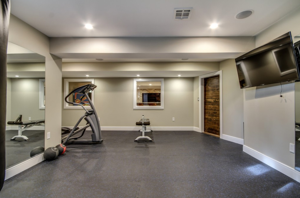 Large arts and crafts home gym in New York.