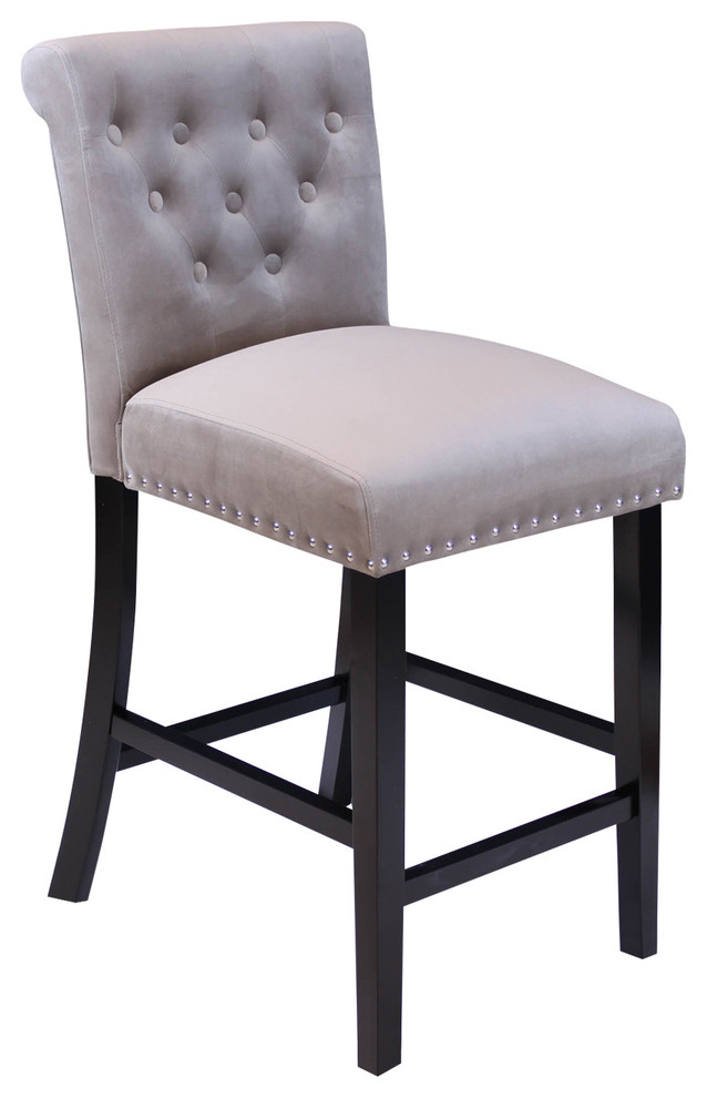 Markelo Velvet Counter Chairs, Set Of 2 Transitional Bar Stools And