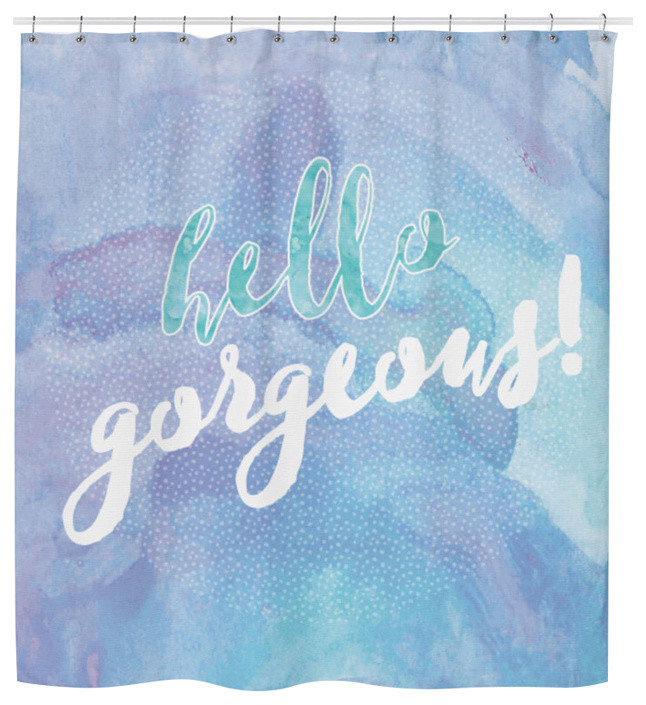 "Hello Gorgeous! " Aqua Shower Curtain