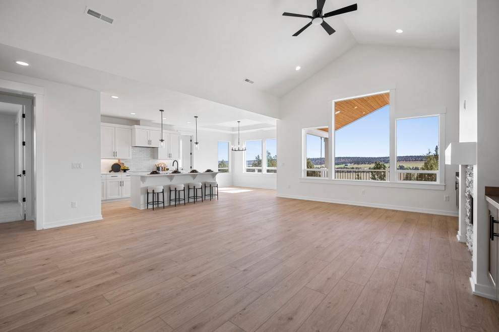 Transitional open concept living room photo