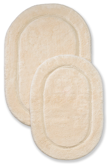 2 Piece Cotton Oval Washable Bathroom Rug Set, Ivory
