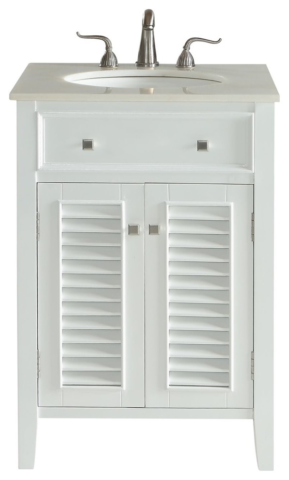 Elegant Cape Cod 24" Single Bathroom Vanity Set, White Beach Style