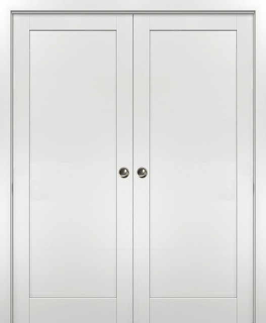 Double Pocket Doors Quadro 4111 White Ash Solid Closet Door