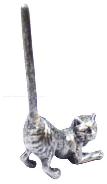 Rustic Silver Cast Iron Cat Paper Towel Holder 10"