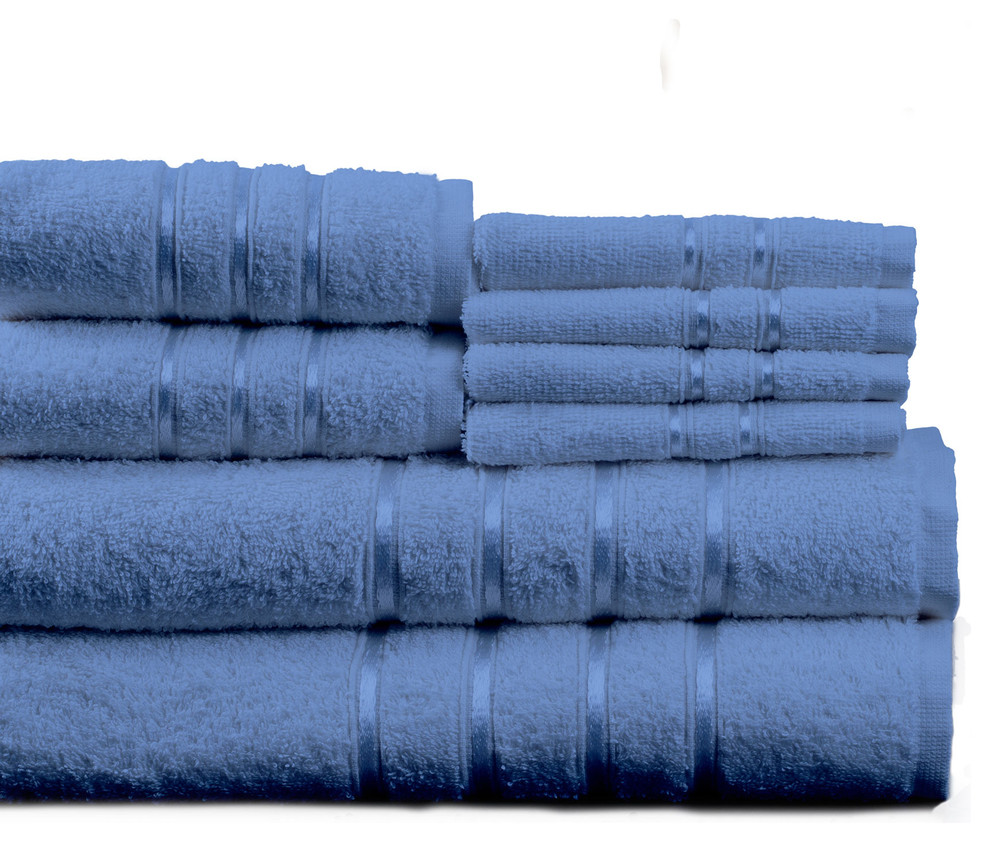 100% Cotton Plush 8 Piece Bath Towel Set by Lavish Home, Blue