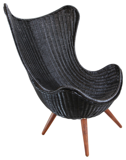 Ebony Wicker Egg Chair Midcentury, Mid Century Egg Chair Wicker