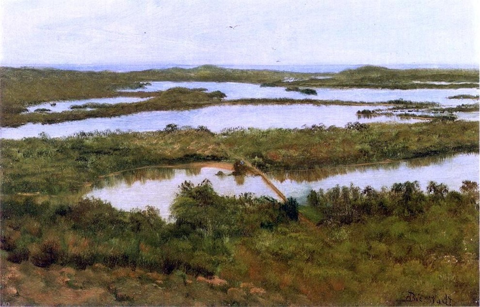 Albert Bierstadt River Estuary 18"x27" Premium Canvas Print