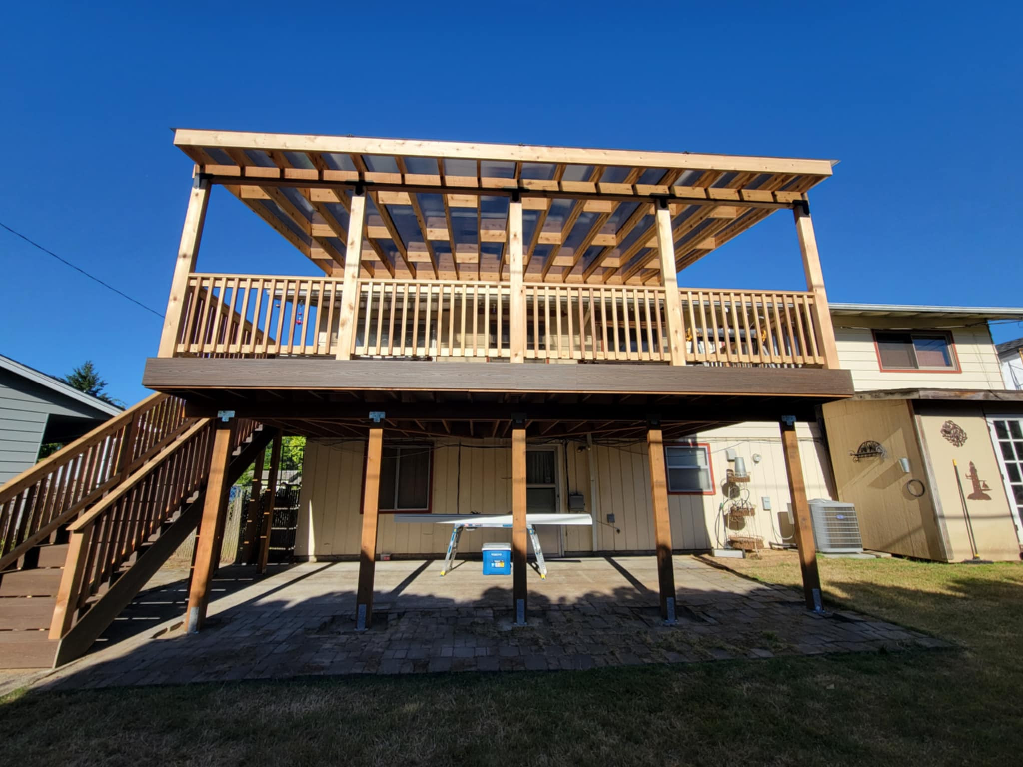 Composite deck with clear polycarbonate on it