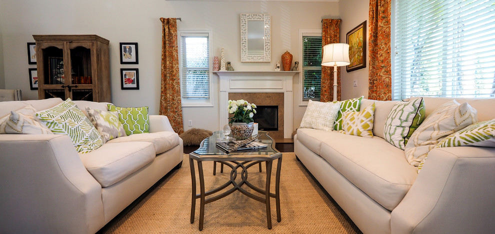 Transitional living room in Charlotte.