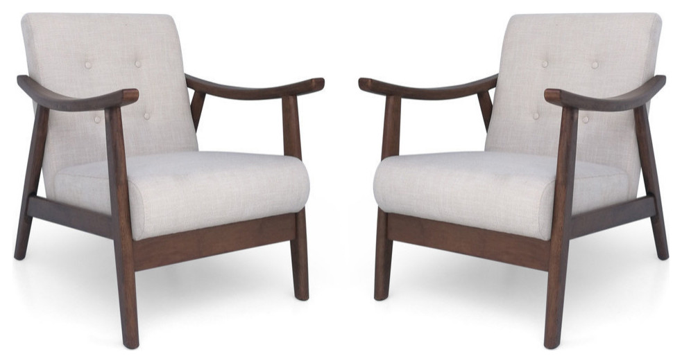 GDF Studio Aurora Mid-Century Modern Accent Chairs, Set of 2, Beige/Brown