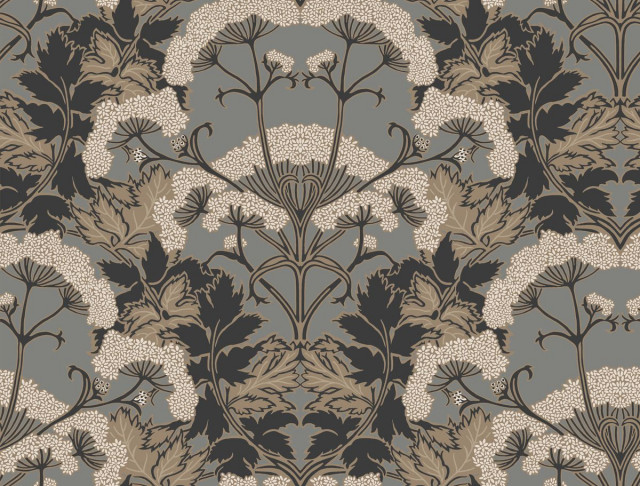Morris Flower Wallpaper in Charcoal BM60100 from Wallquest 