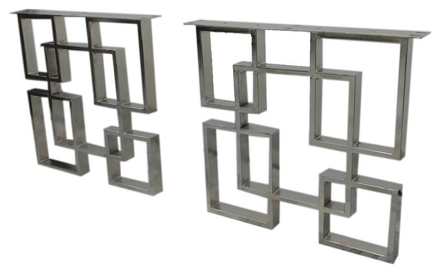 Geometric Square Art Deco Table Legs - Polished Stainless Steel - Set of 2
