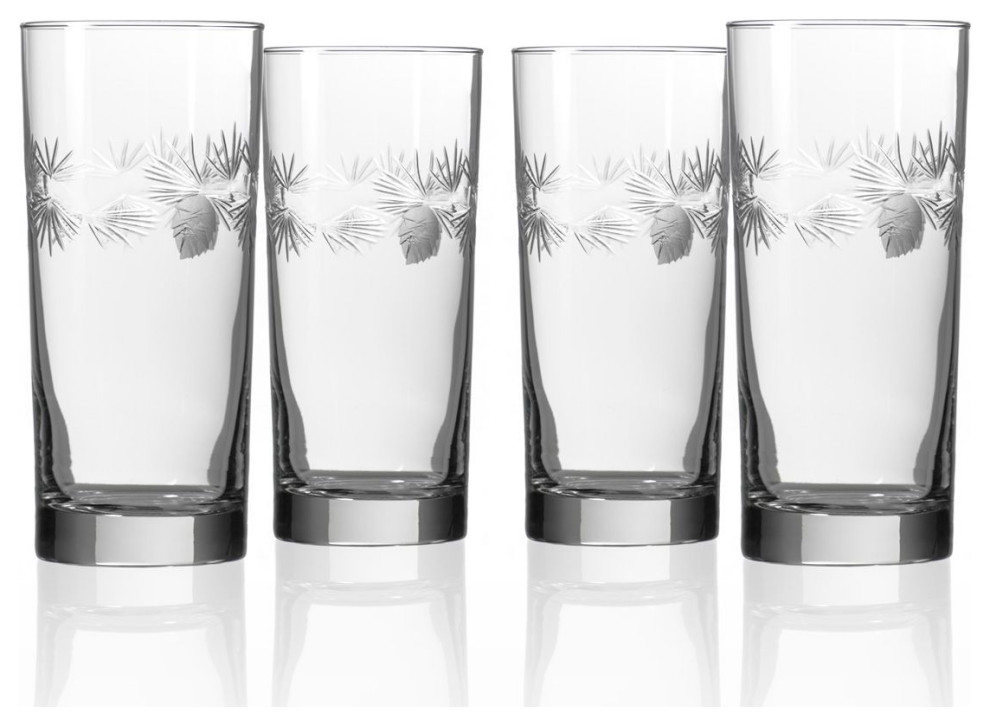 Icy Pine Highball Drinking Glass 15 Oz., Set of 4 Cooler Glasses