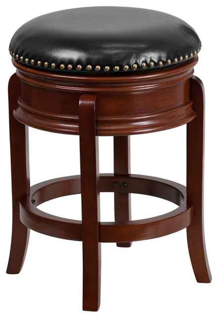 Offex Wood Counter Height Stool With, Black Leather Swivel Counter Height Stools