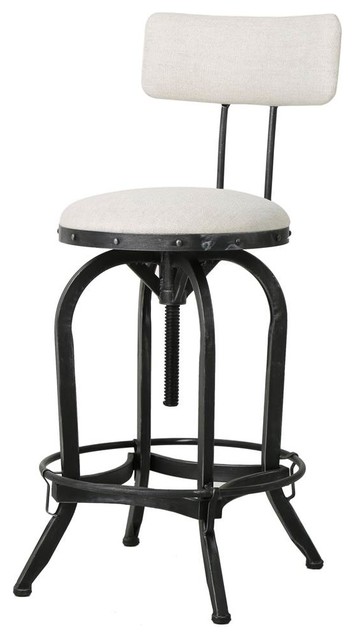 Contemporary Adjustable Fabric Barstool with Backrest