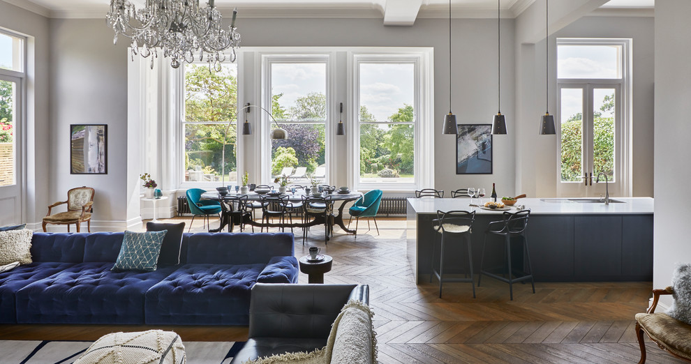 Transitional living room in Hertfordshire.