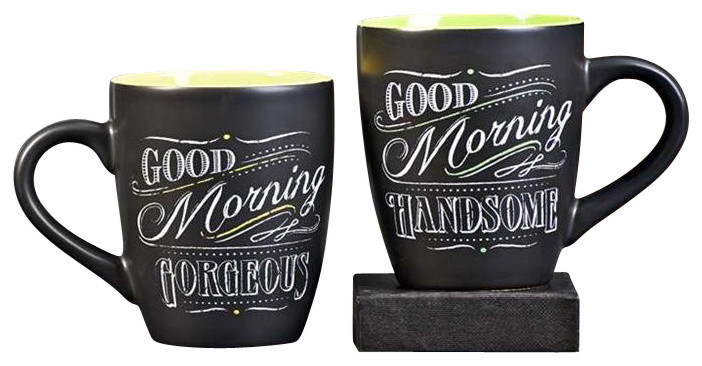 Giftcraft Chalk Talk Mugs, Good Morning, Set of 2