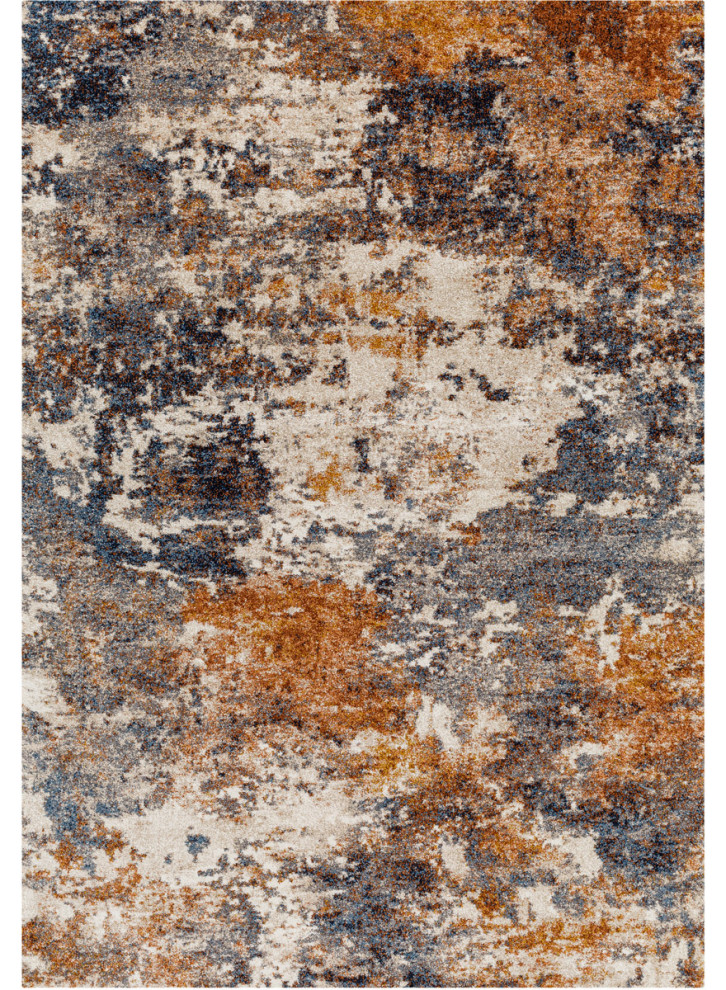 Tuscany Area Rug, Brown/Dusty Coral/Cream/Dark Blue/Blue Contemporary