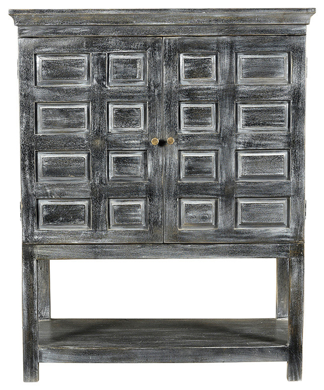 Martin Solid Wood 2 Door Tall Boy Distressed Gray Farmhouse