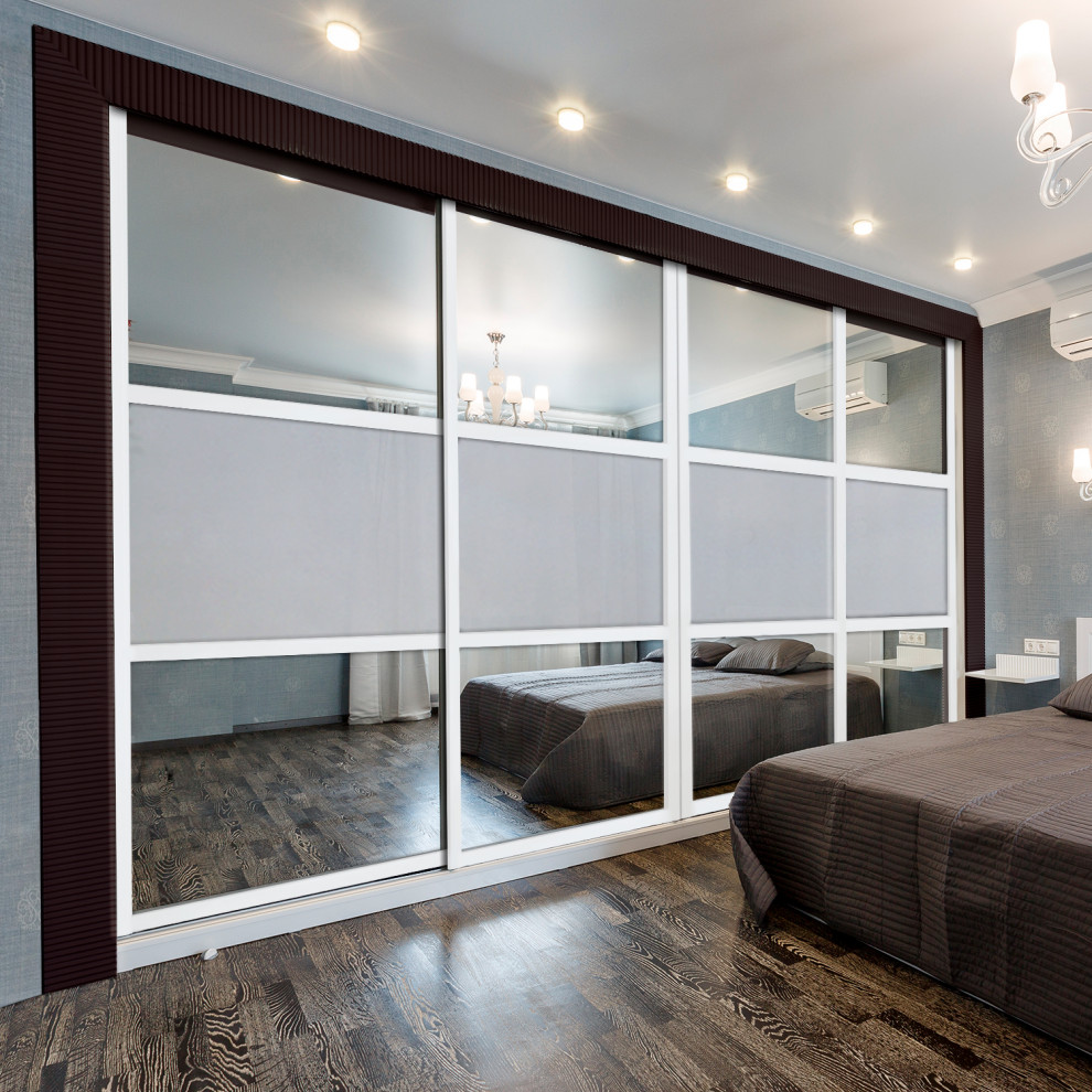 4 Panels Sliding Closet Door with Mirror & Frosted Glass Insert - Contemporary - Interior Doors - by Glass-Door.us | Houzz