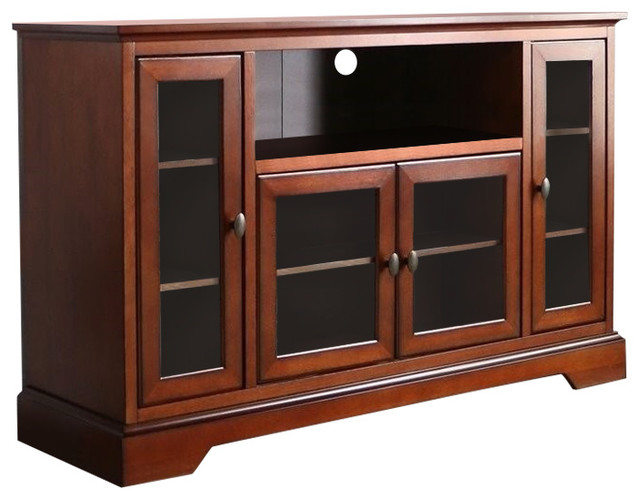 Pemberly Row 52" Highboy Style Wood TV Stand in Rustic Brown