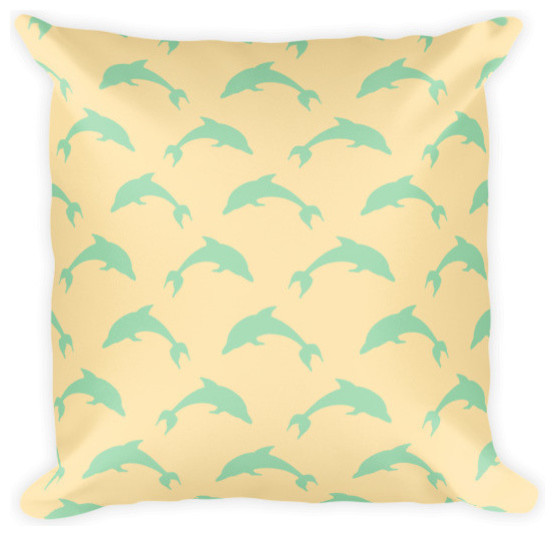 Sea Green Dolphins On Yellow Pillow - Beach Style ...