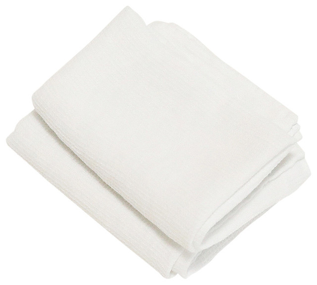 Set of 2 White Linen Waffle Hand Towels Washed, 20x28 Traditional