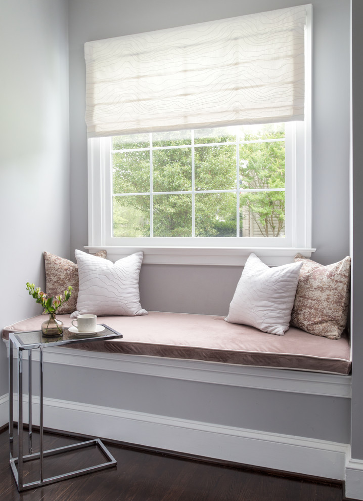 Inspiration for a small transitional dark wood floor and brown floor mudroom remodel in DC Metro with gray walls