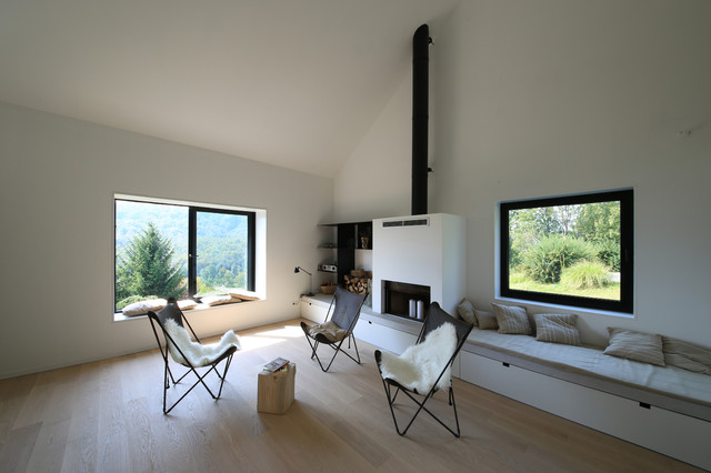 Black lodge and a walnut tree contemporary-living-room