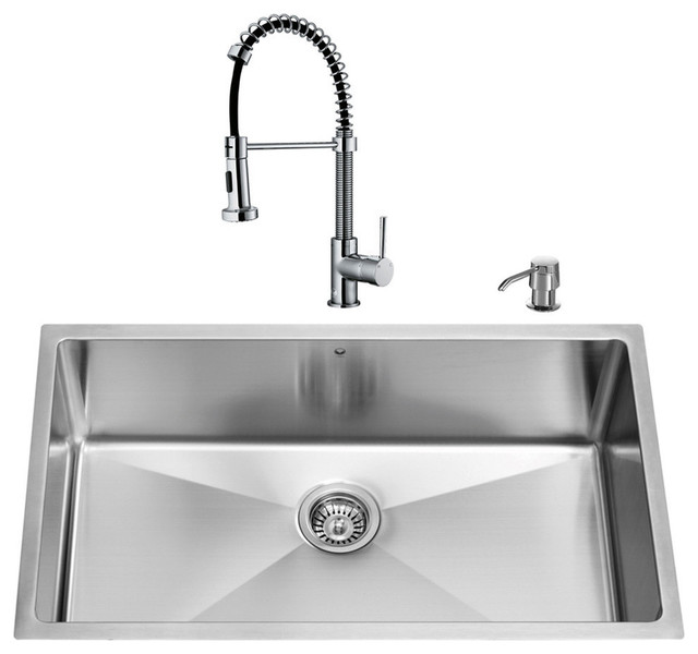 Undermount Stainless Steel Kitchen Sink, Faucet and Dispenser - Modern ...