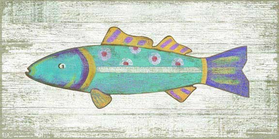 Suzanne Nicoll Funky Fish Blue Wood Panel Sign