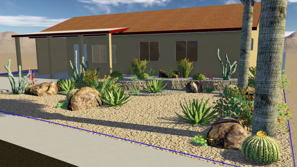Aménagement d'un jardin désertique avant classique de taille moyenne et au printemps avec une exposition ensoleillée et des pavés en béton.