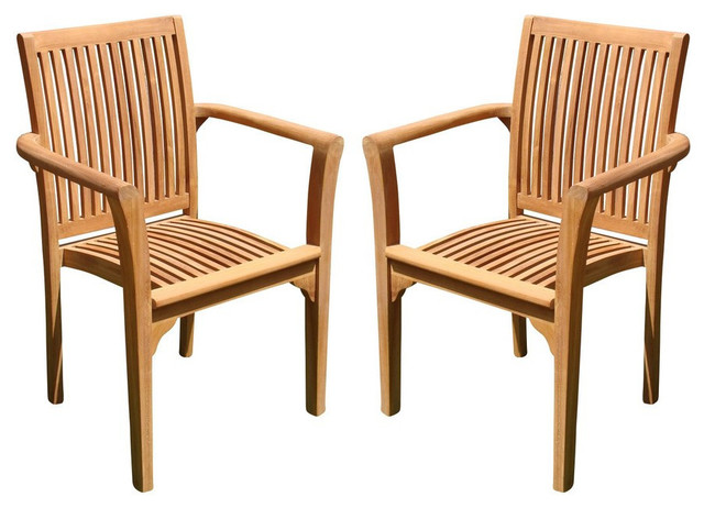 Lua Stacking Arm Chairs Teak Outdoor Dining Patio Set Of 2