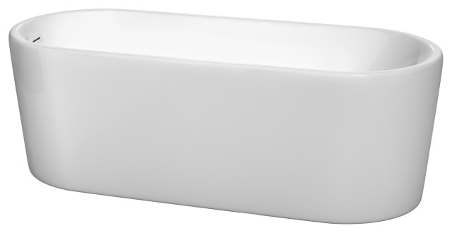 Ursula 67" Freestanding White Bathtub, Shiny White Drain and Overflow Trim