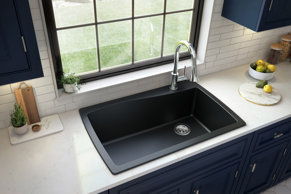 Karran Drop-In Quartz 34" 1-Hole Single Bowl Kitchen Sink, Black