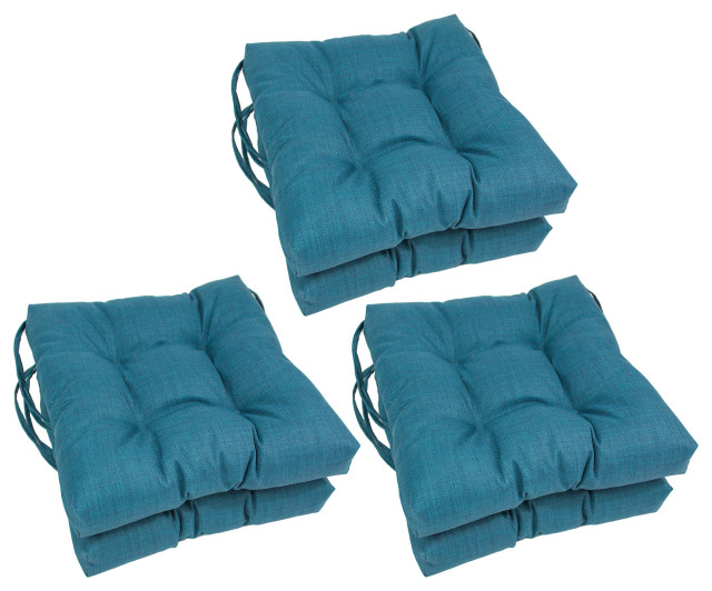16" Polyester Solid Outdoor Square Tufted Chair Cushions, Set of 6, Sea Blue Contemporary