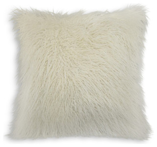 Frisco Mongolian Sheepskin Faux Fur Pillow, Stone White, 20"x20"