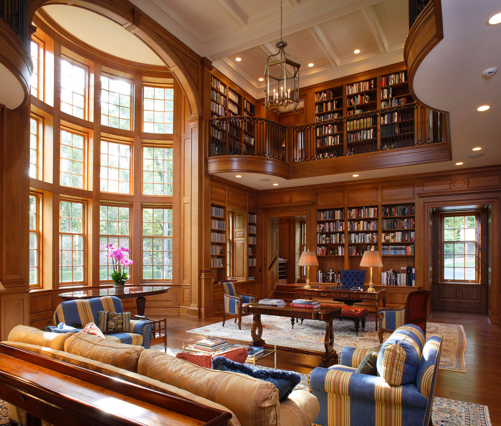 Design ideas for a traditional living room in Philadelphia with a library.