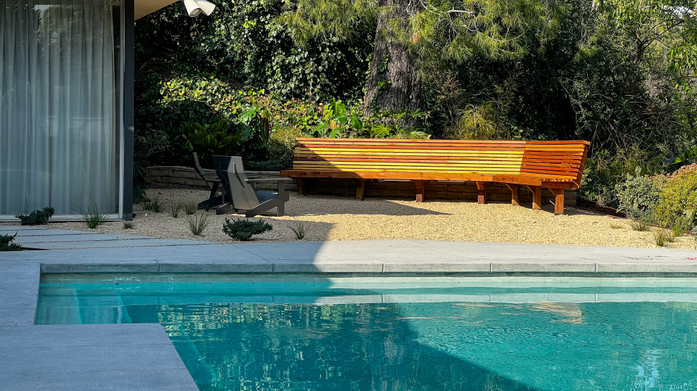 Foto di un giardino minimalista esposto in pieno sole di medie dimensioni e dietro casa in estate con pavimentazioni in cemento e recinzione in legno