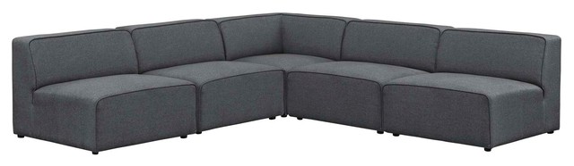 Mingle 5 Piece Upholstered Fabric Armless Sectional Sofa Set Gray