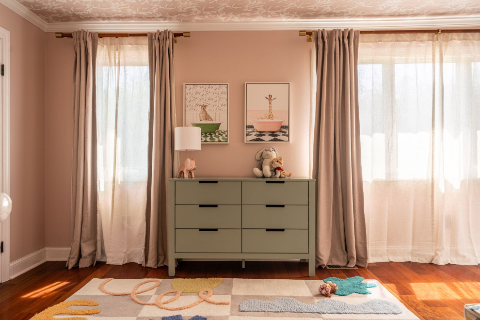 Boho Bachelor Daddy Pad - Bryn Mawr - A boho home perfect for the single father of two girls. It's filled with vibrancy, pops of pink in every room. You wouldn't guess that it was a bachelor pad! Wallpapers galore, mixed wood tones throughout, eclectic vibes.
