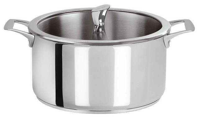 Cristel Casteline Stainless Steel 4.5 qt Stew Pan w/Glass Lid, Fixed Handle