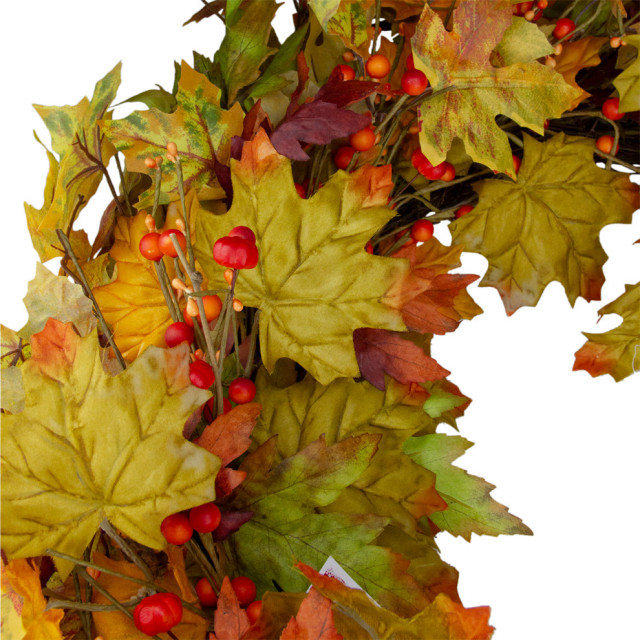 Fall Harvest Leaves and Berries Artificial Twig Wreath, 30", Unlit ...