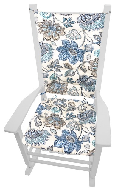 Boutique Blue Floral Porch Rocker Cushions, Latex Foam Fill, Standard