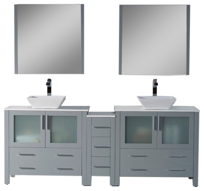 Sydney 84" Double Vanity Set With Vessel Sinks and Mirrors, Metal Gray