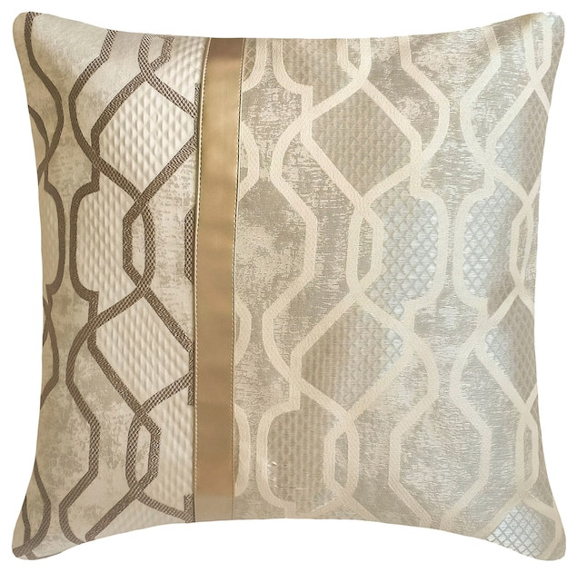 Gold Silk Geometric Pattern 14"x14" Throw Pillow Cover - Multitude Luxe