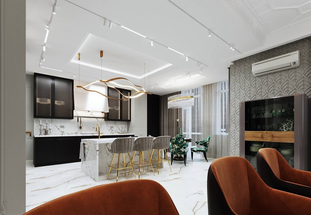 Вид на кухню из столовой.