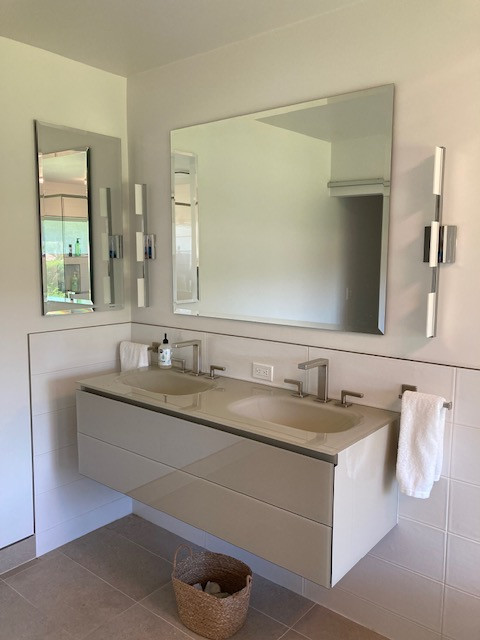 Birmingham minimal white master bath
