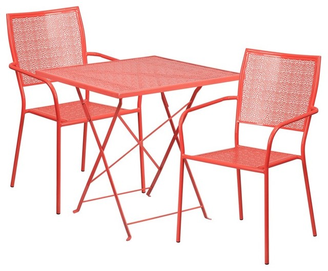 Westbury 3-Piece Table Set Square 28'' Coral Folding With 2 Square Back Chairs