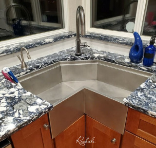 Recessed corner sink cabinet, with a low-divide sink set in Montgomery  counter - Transitional - Kitchen - Houston - by Bay Area Kitchens